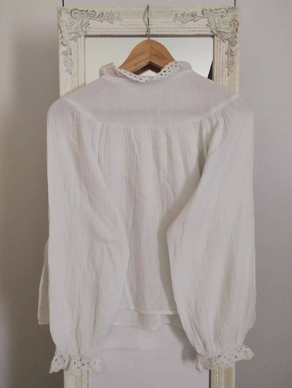 Blusa de Gaze de Crochê de Algodão Boho Cherry Paris Branca G – photo 11